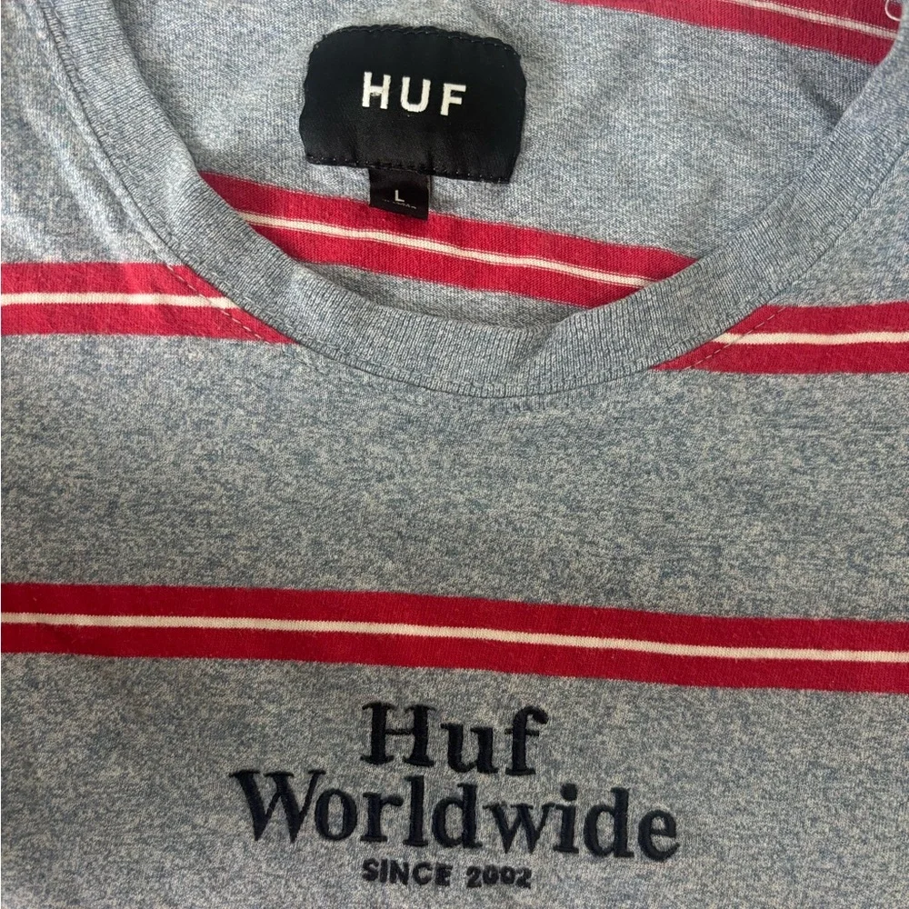 HUF Worldwide Blue, White & Red Striped Tee - Picture 2 of 3